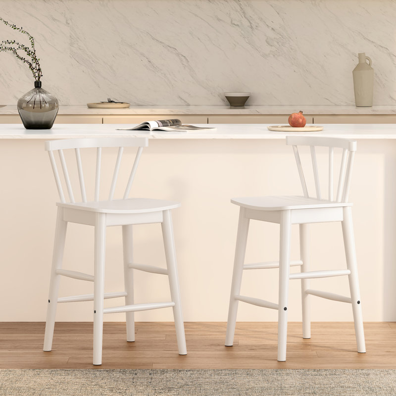 Tabouret de comptoir moderne en bois massif de 24 po, tabourets pour îlot de cuisine avec dossier, Chêne, 2