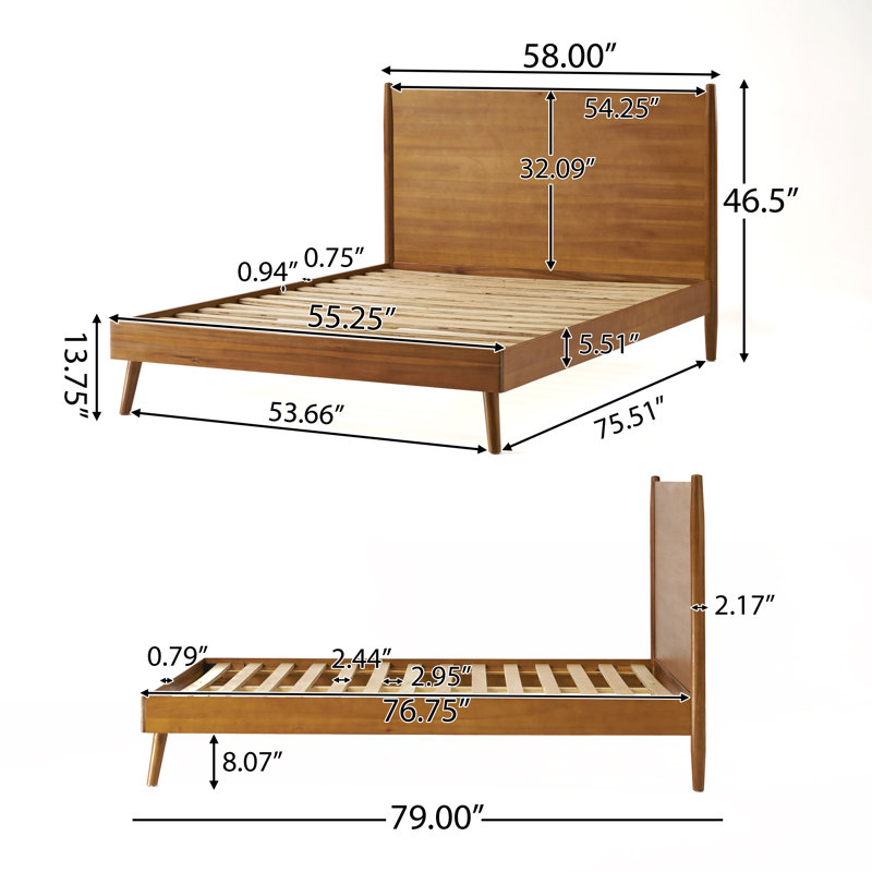 Lit plateforme en bois massif Cohron, Lit double, Naturel