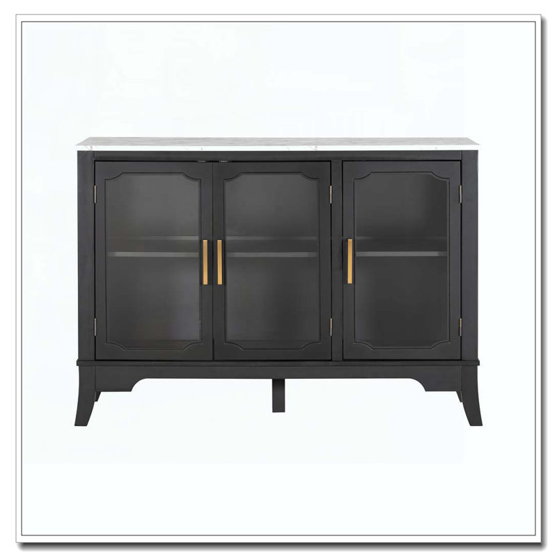 3-Door Accent Storage  Cabinet, Black