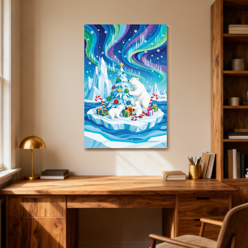 Ours polaires de Noël décorent un paysage de glace sur un arbre de Noël, H 36 po x l 24 po