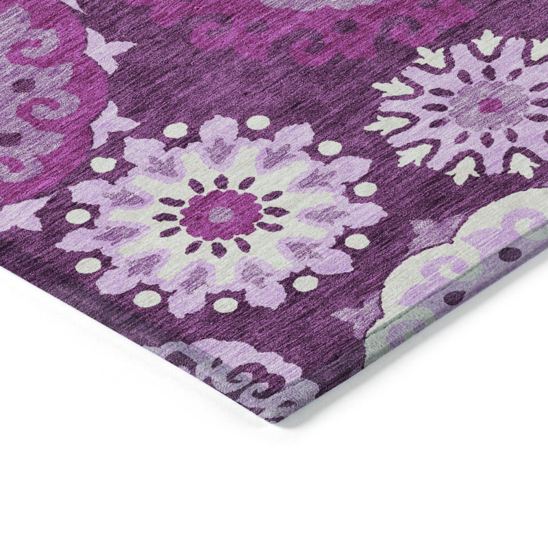 Eggplant Medallion Machine Washable Indoor/Outdoor Rug 1'8" x 2'6"