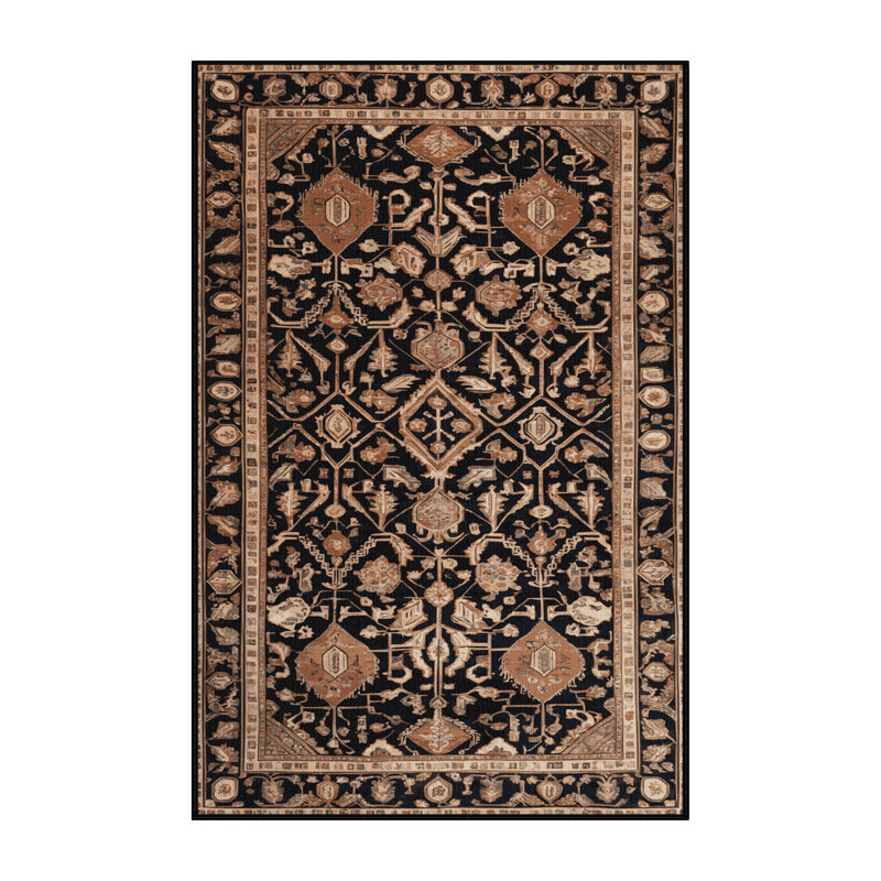 Tapis persan noir lavable à la machine, Rectangle 7 pi x 10 pi