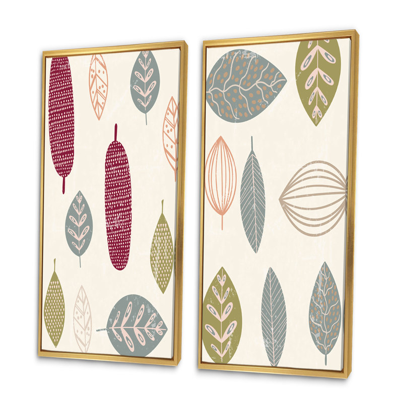 Ensemble de 2 peintures japonaises, "Creative Leaves IV", H 20 po x l 24 po x P 1 po, Toile avec cadre doré
