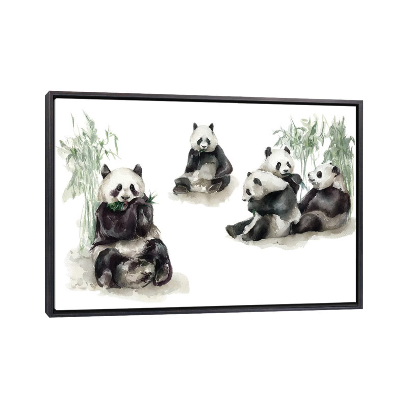 Pandas, H 40 po x l 60 po x 1,5 po, Toile avec cadre noir patiné