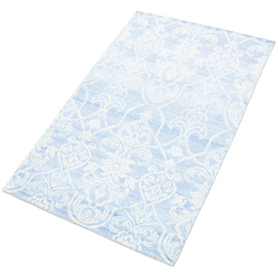 Tapis unique en viscose noué à la main des années 2010 de 4 pi 11 po x 7 pi 9 po bleu clair Quannell