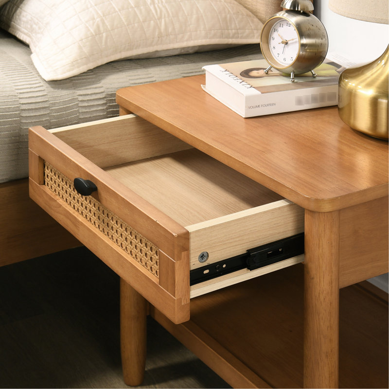 Table de chevet avec tiroir simple et tablette en noyer - Rehaussez l'ambiance de votre chambre à coucher