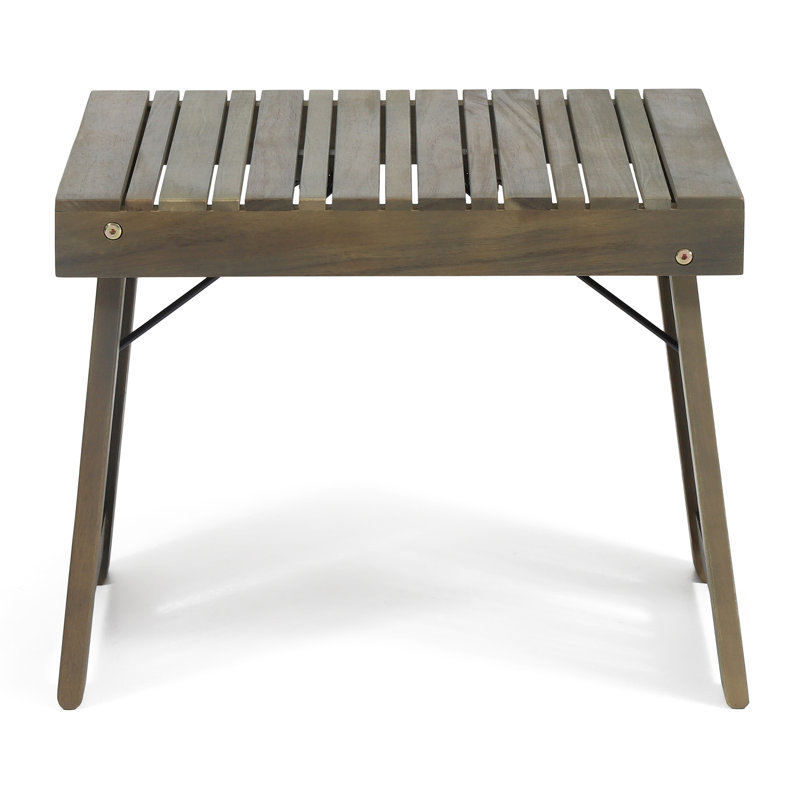 Grey Wood Side Table, Foldable With Slat Delicacy, 21.64W X 13.93D 16.26H Table Construction, Design,, Gray