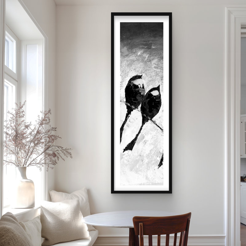 Cinq oiseaux perchés - reproduction encadrée mate pour la décoration intérieure