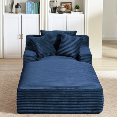 Chaise longue surdimensionnée en velours côtelé bleu, siège simple, sans assemblage, ensemble de ressorts, ergonomique pour la détente au bureau et à la maison - Chaise d'assemblage, ergonomique, décoration de salon