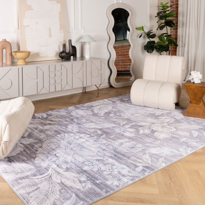 Tapis d'intérieur à motif floral beige / gris 8 pi x 11 pi (7 pi 7 po x 10 pi 10 po) Serena de Branch Branch