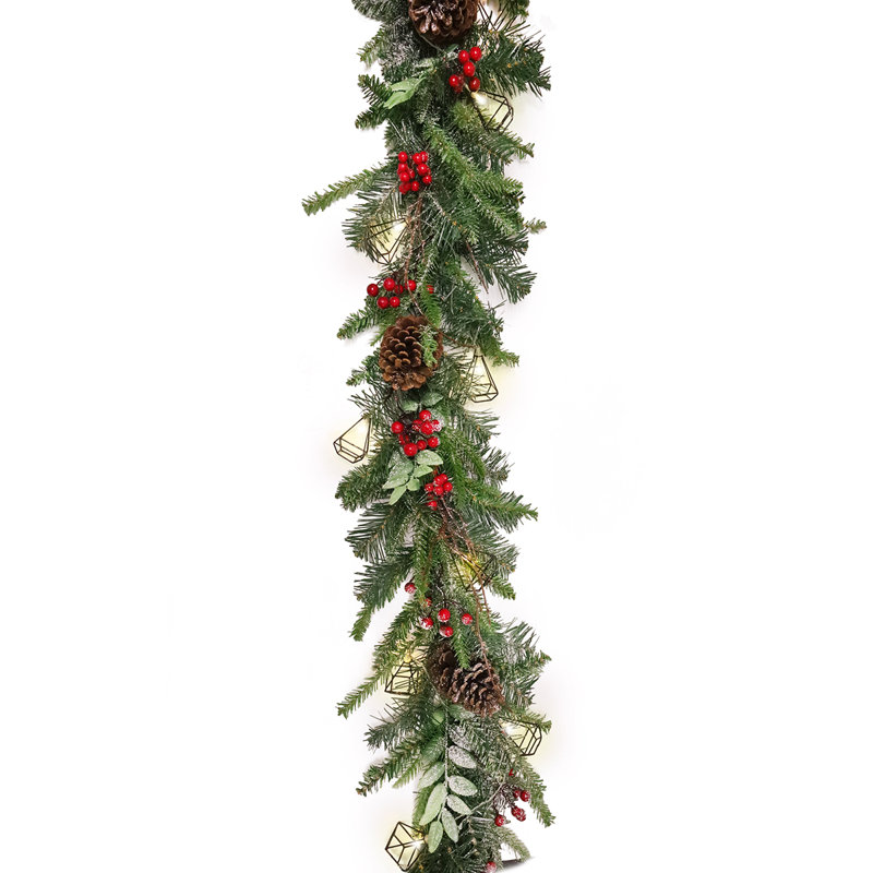 Ensemble de guirlandes de Noël 72 "avec baies de pin en forme de pyramide géométrique
