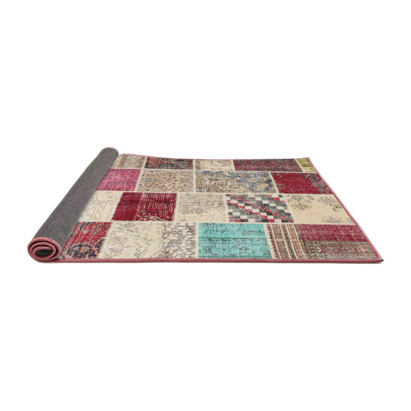 Tapis patchwork gris / beige / rouge, Carré 7 pi