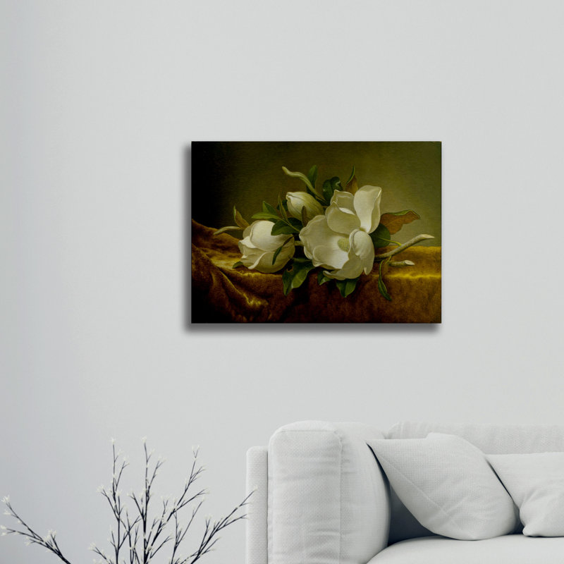« magnolias on gold », reproduction de peinture à l’huile, H 16 po x l 22 po x P 1 po, Sans cadre