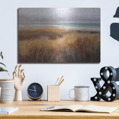 Art mural en métal luxueux «Coastal Grasses» par Karen Hale, 16 po x 12 po