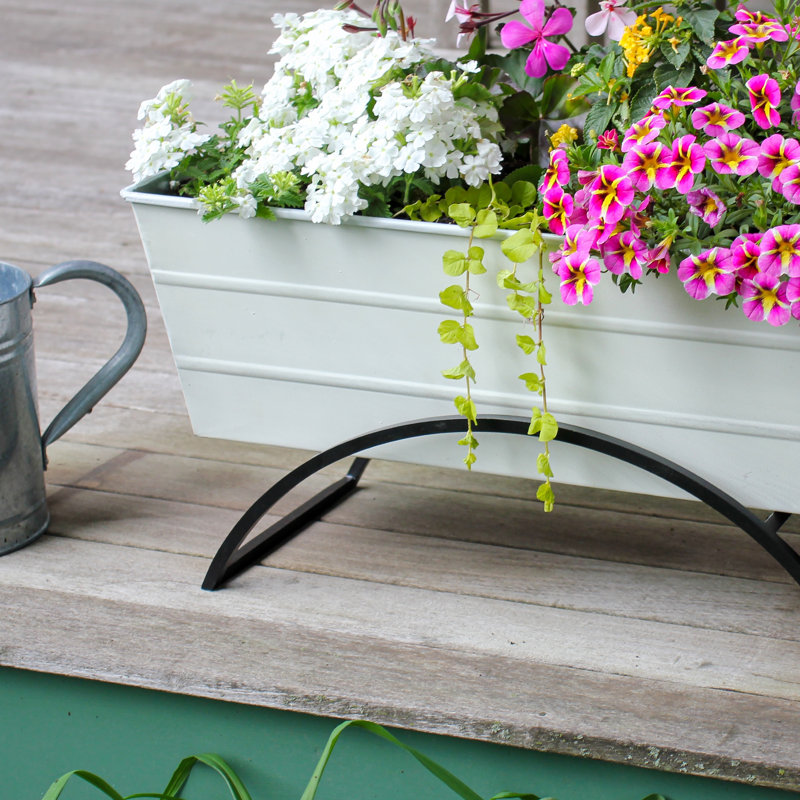 Medium White Galvanized Steel Flower Box with Stand