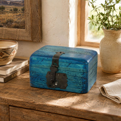 Keepsakes Collection Wooden Trinket Box in Blue, with Key