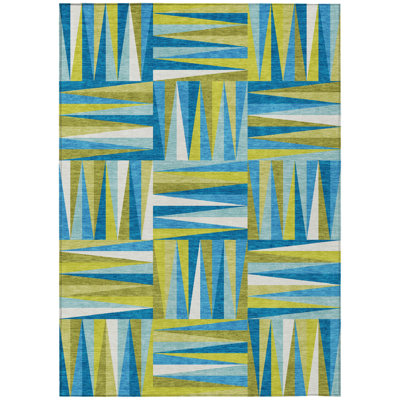 9' X 12' Teal Blue Green And Ivory Geometric Washable Indoor Outdoor Area Rug