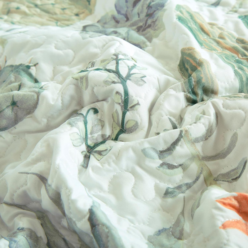 Twin Green Cactus Succulent Microfiber Quilt Set