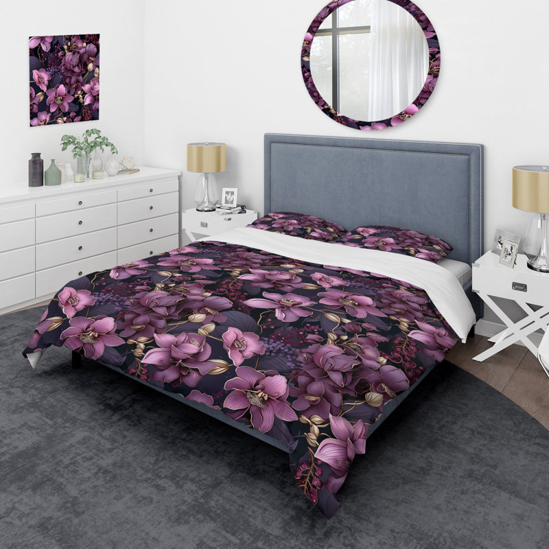 Ensemble de housse de couette Mystic Orchids Moody, Housse de couette pour très grand lit et 2 très