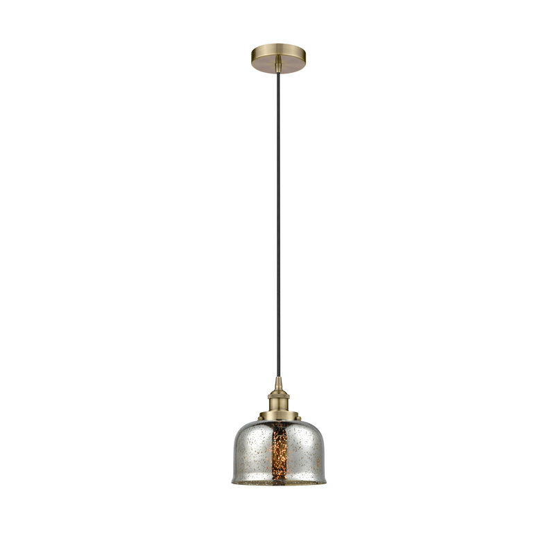 Luminaire suspendu en forme de cloche à 1 lumière Bostonia, H 9,5 po x l 8 po x P 8 po, Laiton antique, Argent mercuré plaqué