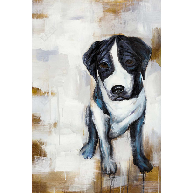 Chien assis - Toile blanche pour animaux | Reproduction d'art