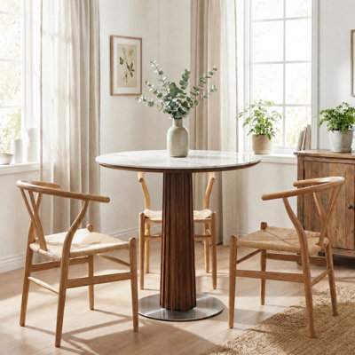 Sintered Stone Round Dining Table, 31.5" Modern Circle Kitchen Table With Stainless Steel Base For 2-4