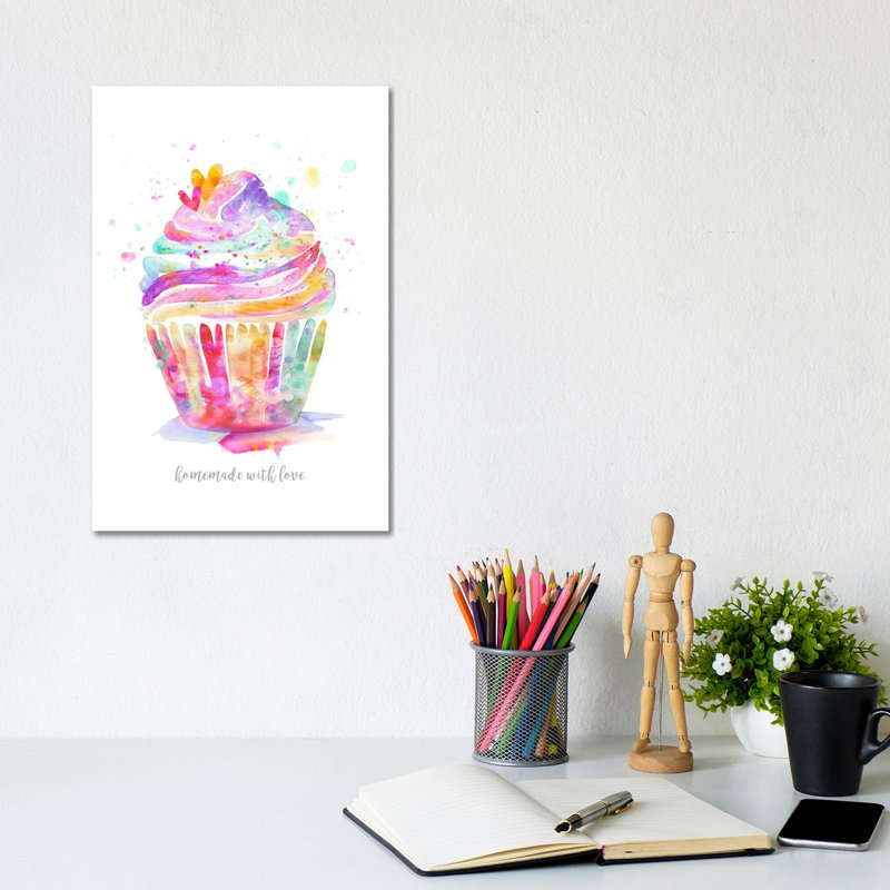 Homemade With Love Cupcake by Stephanie Corfee - Wrapped Canvas Painting, 20.32 cm H x 30.48 cm W