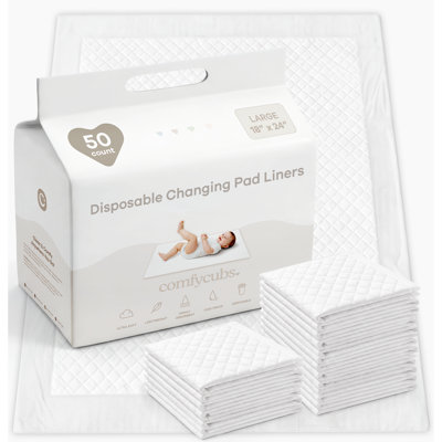 Comfy Cubs Baby Changing Pad Liners Large - Soft Quilted Disposable Changing Pads for Baby, Ultra Absorbent, Waterproof PE Film - Diaper Change Mat