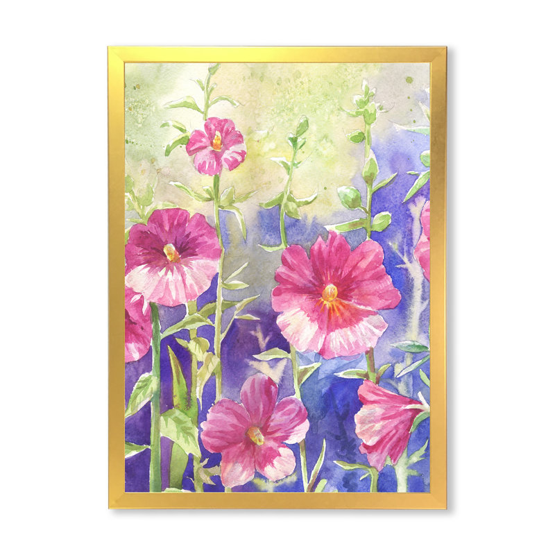«Blossoming Pink Wildflowers», art mural sur toile traditionnel, Impression dorée sur toile encadrée
