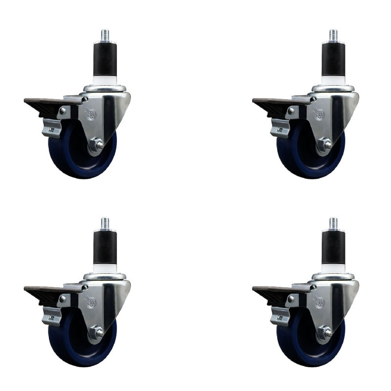 Ensemble de roulettes extensibles en poly solide pivotant avec frein SCC PLB 3,5 po x 1-1 / 2 po