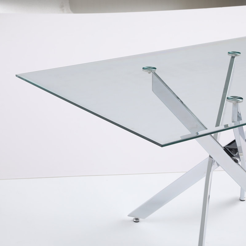 Table rectangulaire moderne en verre, H 29,53 po x l 59,06 po x P 35,43 po, Argent