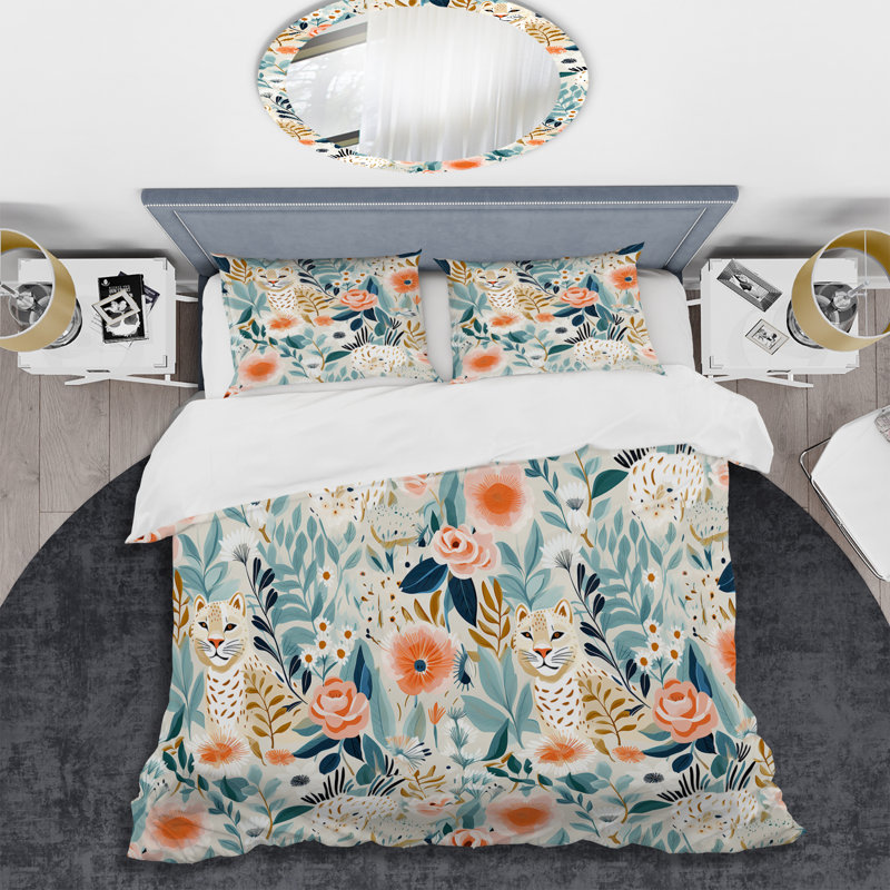 Ensemble de housse de couette Modern Botanical, Housse de couette pour grand lit et 2 taies décor