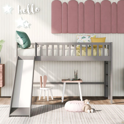 Twin Size Low Loft Bed With Ladder And Slide