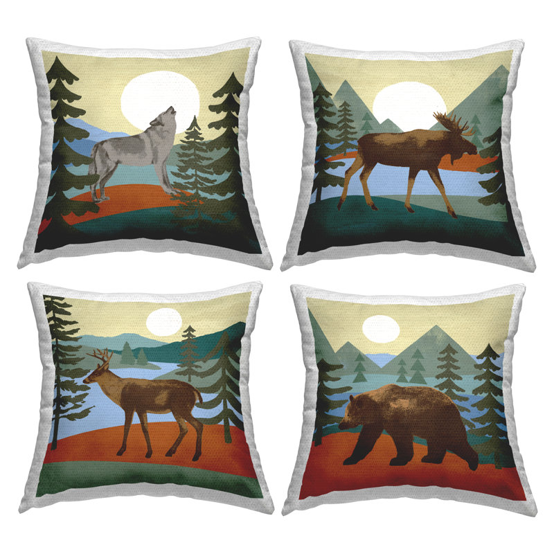 Ensemble de coussins d'extérieur 4 pièces Rustic Woodland Wildlife Silhouette par Victoria Barnes