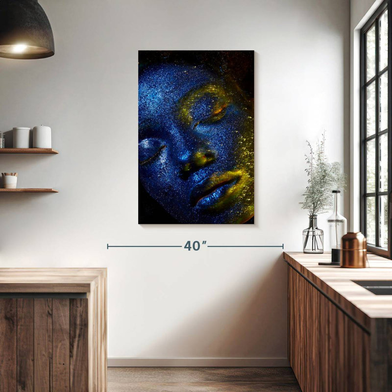 Senne Blue Glitter Face Portrait, 39" H x 26" W
