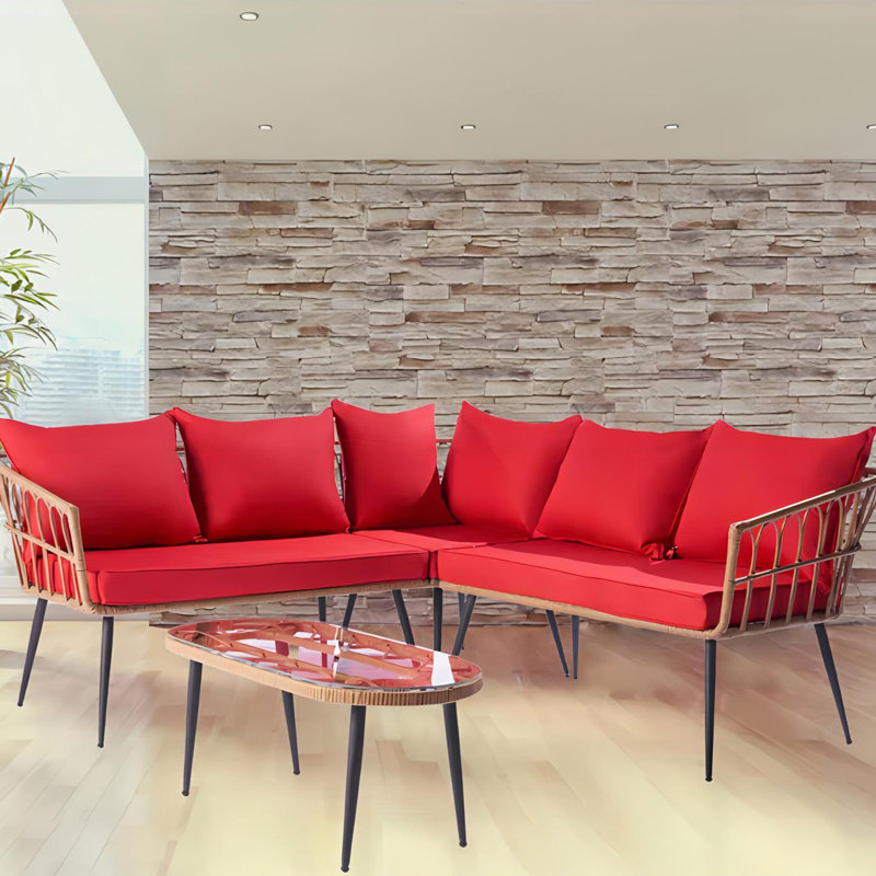 Ensemble de conversation modulaire avec coussins 3 pièces Filley, Rouge