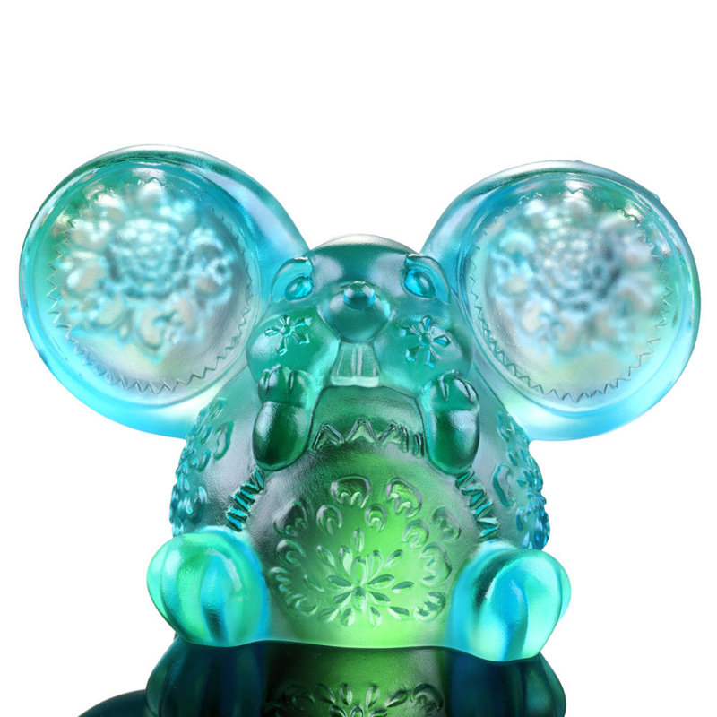 LIULI, animal en cristal, année du rat, souris-souris | Come Fortune, Bleu ciel / vert printemps