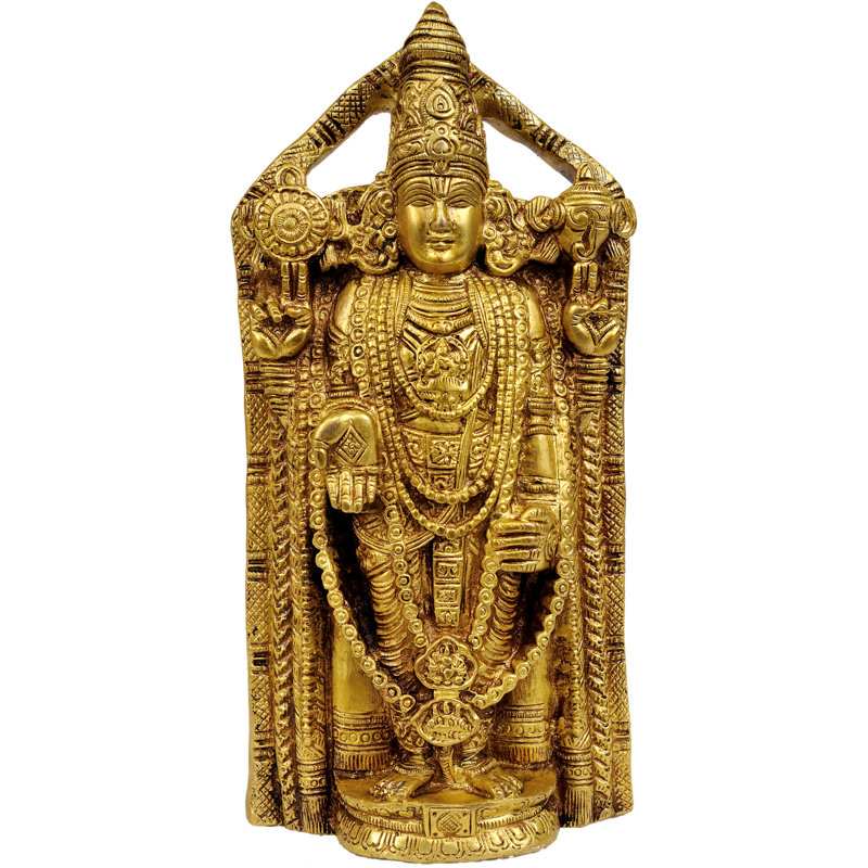 Statue suspendue à la main en laiton Tirupati Balaji - Idole du dieu Venkateshvara, décor du temple royal, décor de bénédictions divines pour vestibule et espace sacré