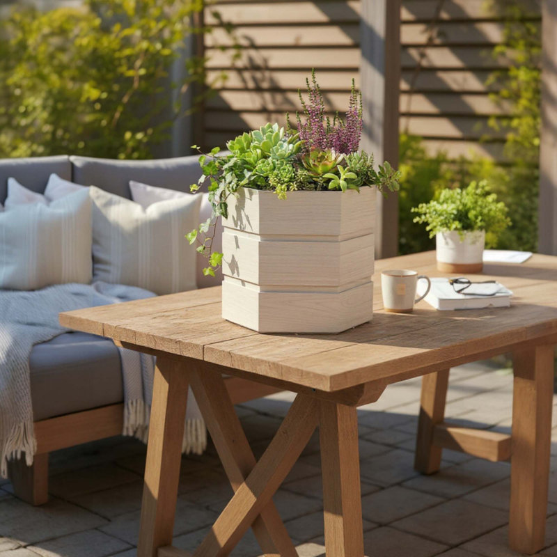 Hexagon Terrace Planter Box Tall, Ash Brown, 14.25" H x 16" W x 14.88" D