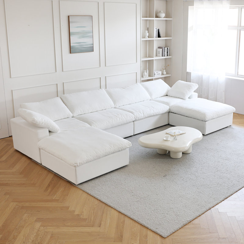 Canapé modulaire rembourré 6 pièces Kenda Ellerie, Mélange de lin blanc