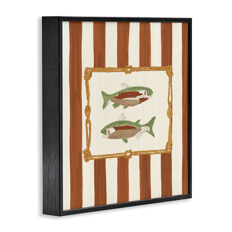 Gone pêche sur rayures, estampe numérique, design par Veronica Lara, Giclée encadrée noir minuit, H 12 po x l 12 po