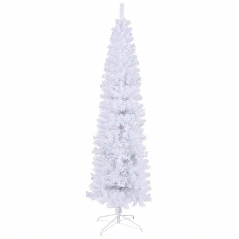 Arbre de Noël artificiel blanc 7,5 pi avec base en métal pliable pour espaces compacts
