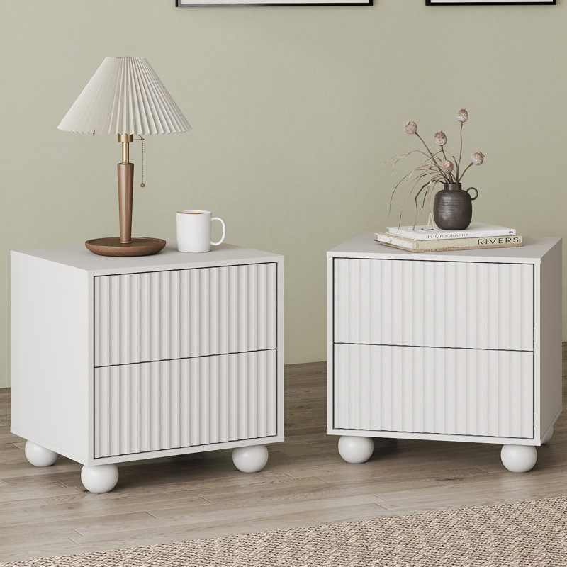  Table de chevet 2 tiroirs en bois 18,9 "Ashford (ensemble de 2), Blanc