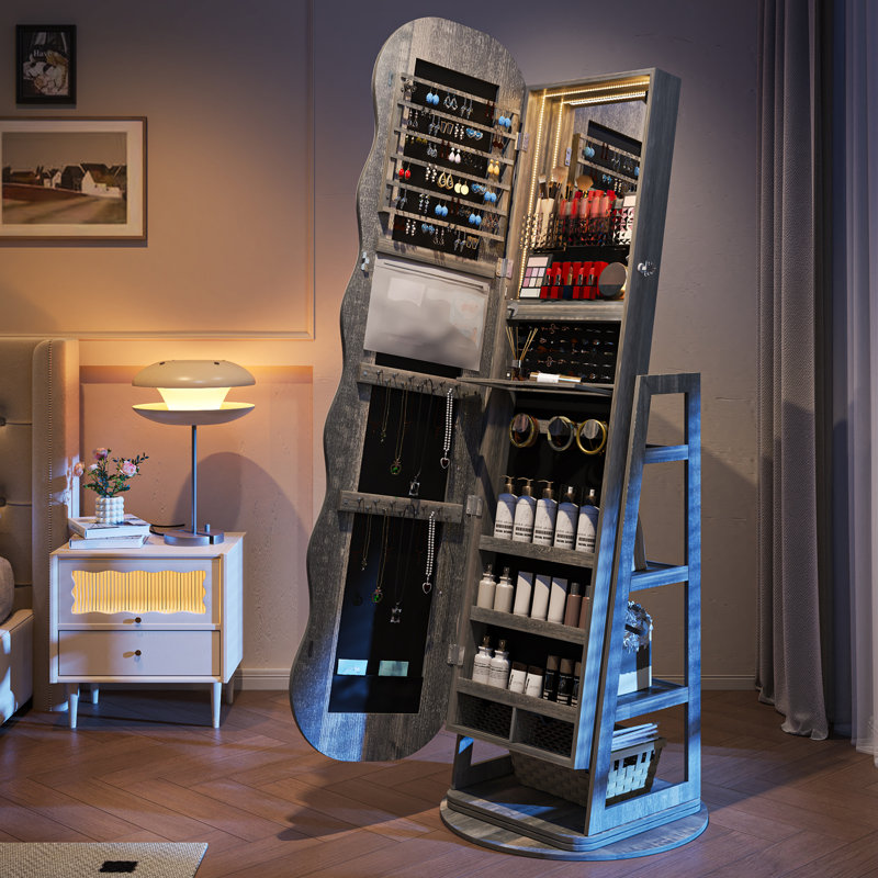 Armoire à bijoux 3 en 1 avec tablettes de rangement, Brun