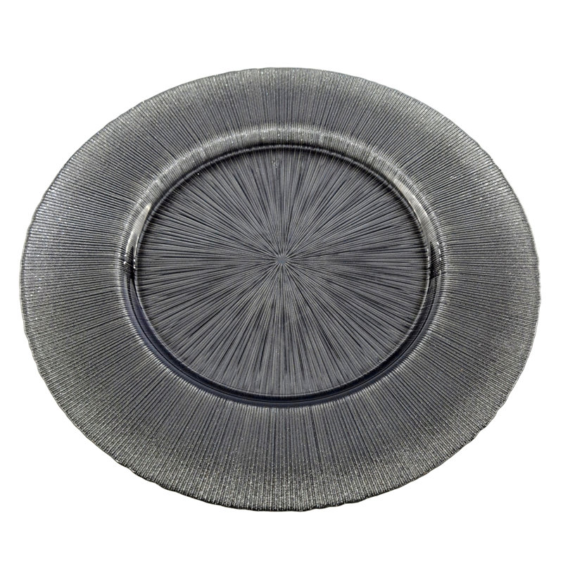 Ritz Glass Striped Charger, Glitter Slate