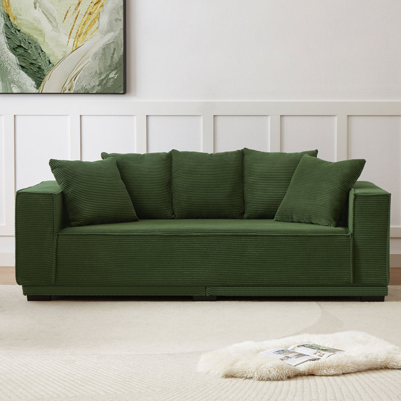 Canapé moderne Mid Century 88,97 po avec 5 coussins décoratifs assortis, y compris une structure inférieure, Vert