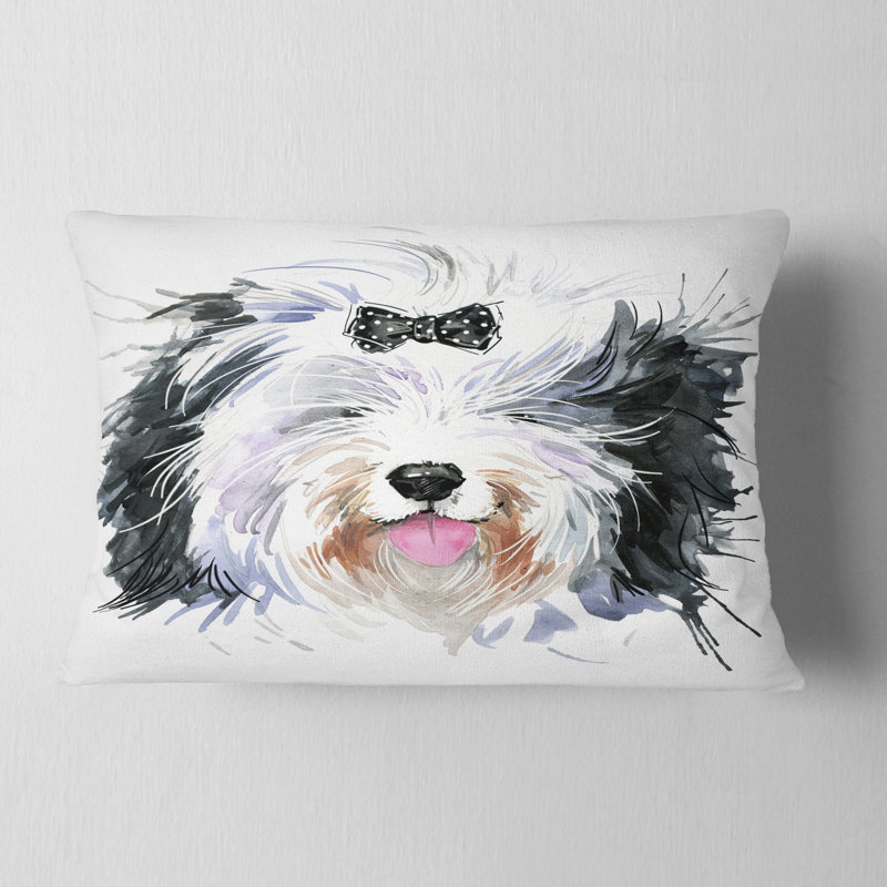 Drôle de tête de chien noir et blanc - coussin décoratif imprimé animal