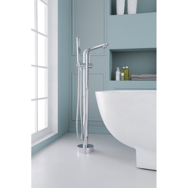 Robinet de baignoire autoportable à fixation au plancher à poignée simple avec douche à main