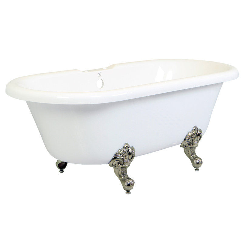 Kingston Brass Aqua Eden 67-Inch Acrylic Oval Double Ended Clawfoot Tub (7-Inch Faucet Drillings), Brushed Nickel