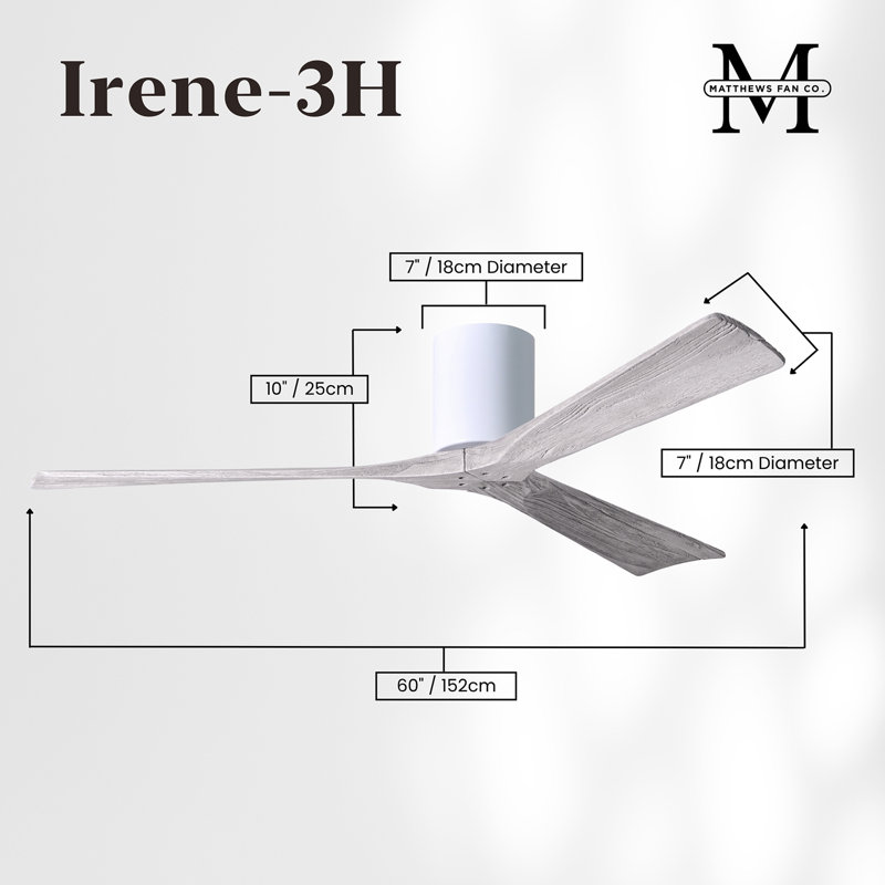 Ventilateur de plafond à 3 pales Olivier, Blanc brillant, Ton bois de grange, 60"